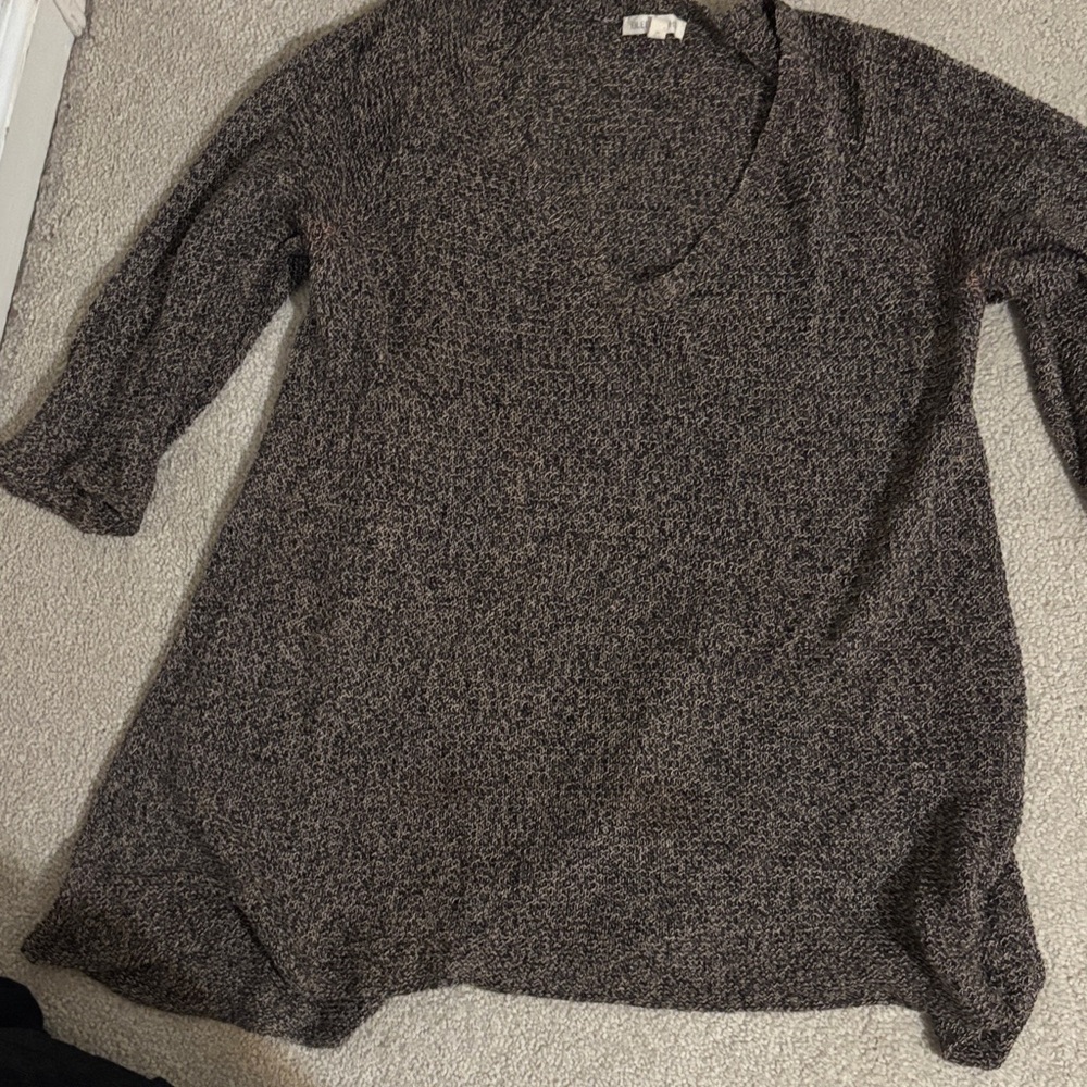 Eileen Fisher Linen V-Neck Sweater - black/cream/brown